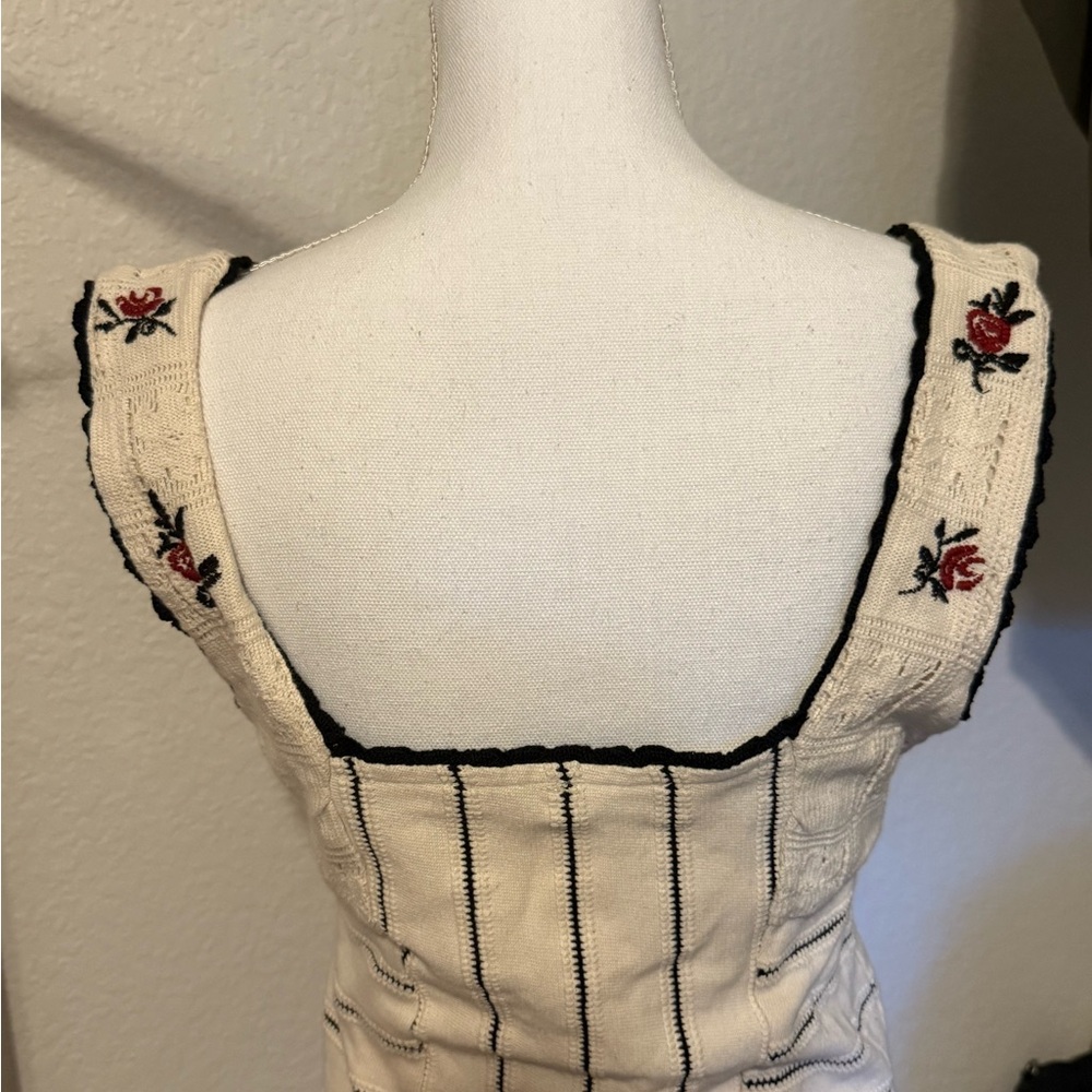Free People Cream Floral Embroidered Tank Top  (B3) - Picture 6 of 8